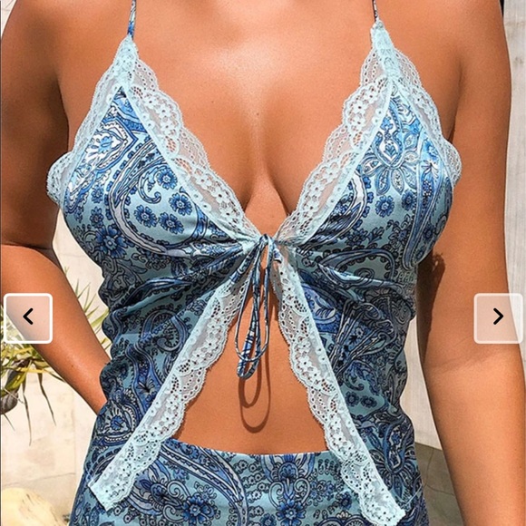 Frankie's Bikinis Tops - Frankies Bikinis Juliet Lace Silk Tank - blue